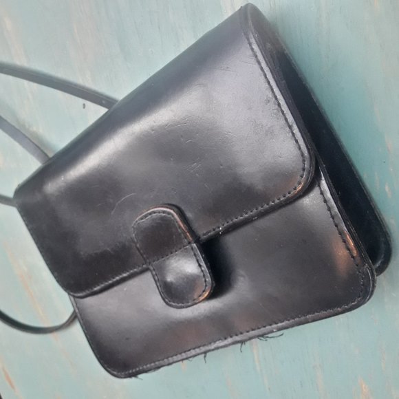 Genuine Leather Crossbody Bag Small with Extra Long Strap Black Rustic Y2K - Picture 7 of 16